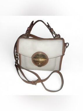 MICHAEL KORS Cream and Brown Leather Crossbody Satchel with Gold Hardware